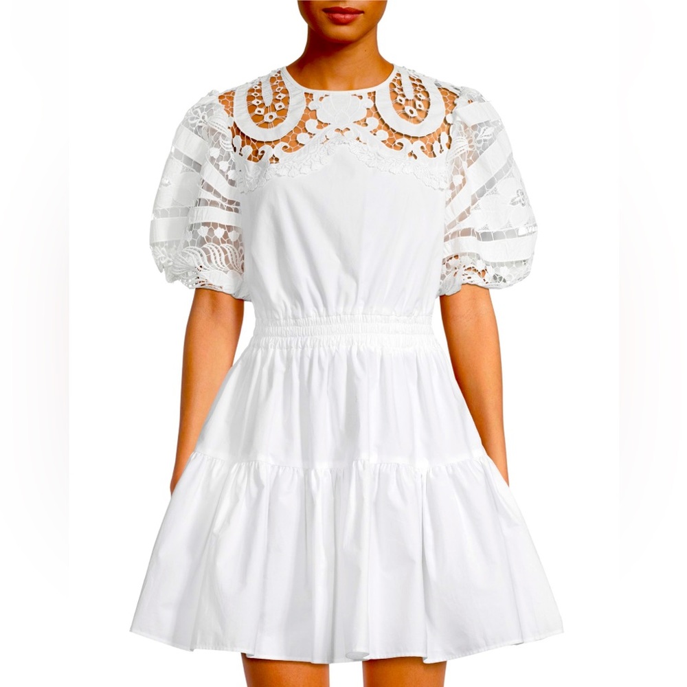 Delfi Paloma Lace Puff-Sleeve Tiered Dress NWT SZ L